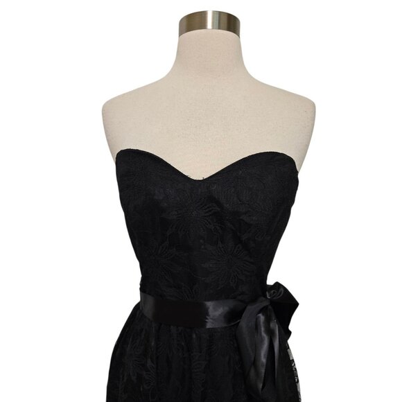80s 90s Vintage Black Lace Dress Strapless Floral Size 9/10 - Picture 3 of 9